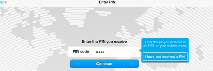 tercera pantalla, introducir el codigo PIN que recibimos en nuestro movil