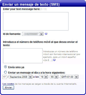 interfaz de envio de SMS