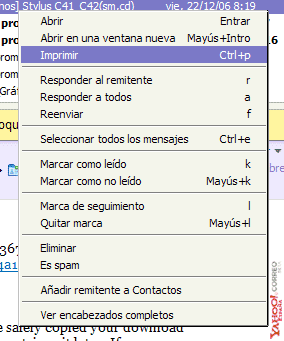 botón derecho dentro del nuevo correo de Yahoo